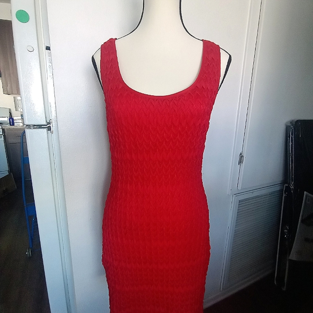 Women's Red Sleeveless Party Knit Dress